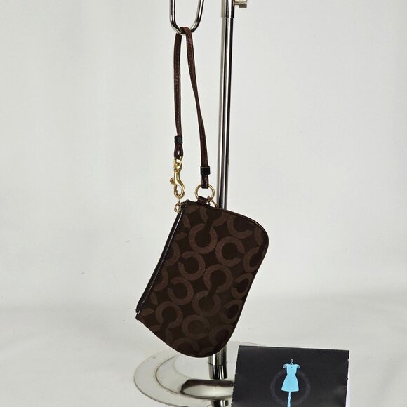 Coach Women's Brown Monogram Canvas & Leather Wristlet Clutch 135 - Picture 4 of 11